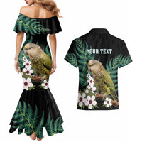 Personalised New Zealand Kakapo Couples Matching Mermaid Dress and Hawaiian Shirt Aotearoa Fern With Manuka LT14 - Polynesian Pride