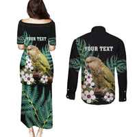 Personalised New Zealand Kakapo Couples Matching Puletasi and Long Sleeve Button Shirt Aotearoa Fern With Manuka LT14 - Polynesian Pride
