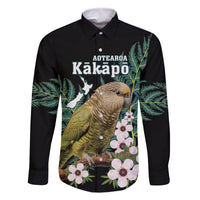 Personalised New Zealand Kakapo Family Matching Mermaid Dress and Hawaiian Shirt Aotearoa Fern With Manuka LT14 Dad's Shirt - Long Sleeve Black - Polynesian Pride