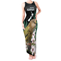 Personalised New Zealand Kakapo Tank Maxi Dress Aotearoa Fern With Manuka LT14 Women Black - Polynesian Pride