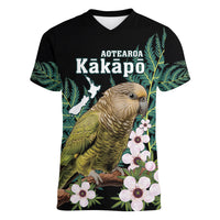 Personalised New Zealand Kakapo Women V-Neck T-Shirt Aotearoa Fern With Manuka