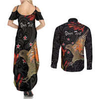 Personalised New Zealand Kea Couples Matching Summer Maxi Dress and Long Sleeve Button Shirt Nestor Notabilis With Harakeke Maori Pattern