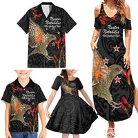 Personalised New Zealand Kea Family Matching Summer Maxi Dress and Hawaiian Shirt Nestor Notabilis With Harakeke Maori Pattern
