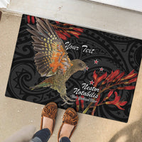Personalised New Zealand Kea Rubber Doormat Nestor Notabilis With Harakeke Maori Pattern