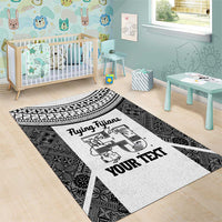 Custom Fiji Tapa Rugby Area Rug Flying Fijian Black And White Version