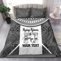 Custom Fiji Tapa Rugby Bedding Set Flying Fijian Black And White Version