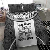 Custom Fiji Tapa Rugby Bedding Set Flying Fijian Black And White Version