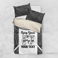 Custom Fiji Tapa Rugby Bedding Set Flying Fijian Black And White Version