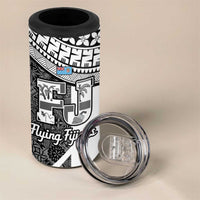 Custom Fiji Tapa Rugby 4 in 1 Can Cooler Tumbler Flying Fijian Black And White Version