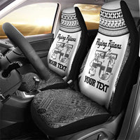 Custom Fiji Tapa Rugby Car Seat Cover Flying Fijian Black And White Version