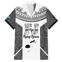 Custom Fiji Tapa Rugby Family Matching Off The Shoulder Long Sleeve Dress and Hawaiian Shirt Flying Fijian Black And White Version