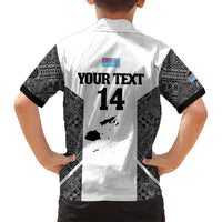 Custom Fiji Tapa Rugby Family Matching Puletasi and Hawaiian Shirt Flying Fijian Black And White Version