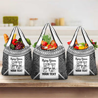 Custom Fiji Tapa Rugby Grocery Bag Flying Fijian Black And White Version