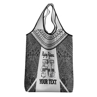 Custom Fiji Tapa Rugby Grocery Bag Flying Fijian Black And White Version