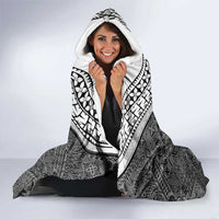 Custom Fiji Tapa Rugby Hooded Blanket Flying Fijian Black And White Version