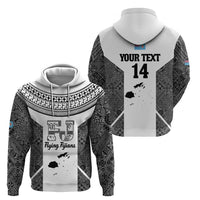Custom Fiji Tapa Rugby Hoodie Flying Fijian Black And White Version