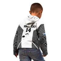 Custom Fiji Tapa Rugby Kid Hoodie Flying Fijian Black And White Version