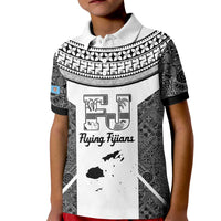 Custom Fiji Tapa Rugby Kid Polo Shirt Flying Fijian Black And White Version