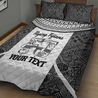 Custom Fiji Tapa Rugby Quilt Bed Set Flying Fijian Black And White Version