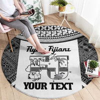 Custom Fiji Tapa Rugby Round Carpet Flying Fijian Black And White Version