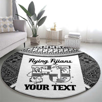 Custom Fiji Tapa Rugby Round Carpet Flying Fijian Black And White Version