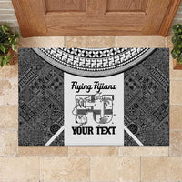 Custom Fiji Tapa Rugby Rubber Doormat Flying Fijian Black And White Version