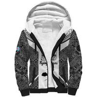 Custom Fiji Tapa Rugby Sherpa Hoodie Flying Fijian Black And White Version