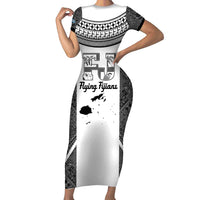 Custom Fiji Tapa Rugby Short Sleeve Bodycon Dress Flying Fijian Black And White Version