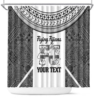 Custom Fiji Tapa Rugby Shower Curtain Flying Fijian Black And White Version
