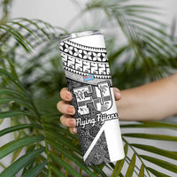 Custom Fiji Tapa Rugby Skinny Tumbler Flying Fijian Black And White Version