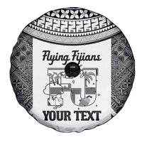 Custom Fiji Tapa Rugby Spare Tire Cover Flying Fijian Black And White Version