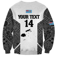 Custom Fiji Tapa Rugby Sweatshirt Flying Fijian Black And White Version