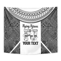 Custom Fiji Tapa Rugby Tapestry Flying Fijian Black And White Version