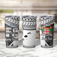 Custom Fiji Tapa Rugby Tumbler Cup Flying Fijian Black And White Version