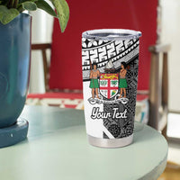 Custom Fiji Tapa Rugby Tumbler Cup Flying Fijian Black And White Version