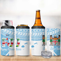 Custom Fiji Tapa Rugby 4 in 1 Can Cooler Tumbler Flying Fijian Blue And White Version