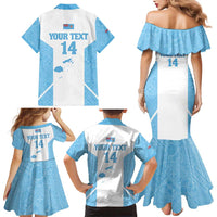 Custom Fiji Tapa Rugby Family Matching Mermaid Dress and Hawaiian Shirt Flying Fijian Blue And White Version