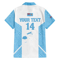 Custom Fiji Tapa Rugby Family Matching Summer Maxi Dress and Hawaiian Shirt Flying Fijian Blue And White Version