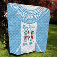 Custom Fiji Tapa Rugby Quilt Flying Fijian Blue And White Version