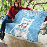Custom Fiji Tapa Rugby Quilt Flying Fijian Blue And White Version