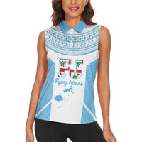 Custom Fiji Tapa Rugby Women Sleeveless Polo Shirt Flying Fijian Blue And White Version
