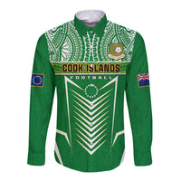 Personalised Cook Islands Football Long Sleeve Button Shirt Go Kuki Airani Polynesian Sporty Style LT14 Unisex Green - Polynesian Pride