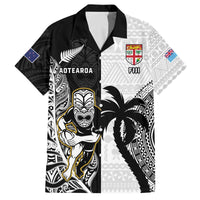 Custom Fiji And New Zealand Rugby Family Matching Off The Shoulder Long Sleeve Dress and Hawaiian Shirt Aotearoa Silver Fern Mix Fijian Tapa Pattern