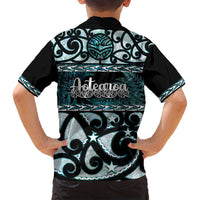 Kia Ora New Zealand Family Matching Long Sleeve Bodycon Dress and Hawaiian Shirt Aotearoa Proud Maori Paua Shell Silver Fern - Polynesian Pride