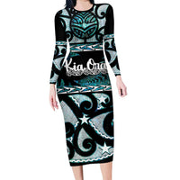 Kia Ora New Zealand Family Matching Long Sleeve Bodycon Dress and Hawaiian Shirt Aotearoa Proud Maori Paua Shell Silver Fern - Polynesian Pride