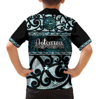 Kia Ora New Zealand Family Matching Off The Shoulder Long Sleeve Dress and Hawaiian Shirt Aotearoa Proud Maori Paua Shell Silver Fern - Polynesian Pride