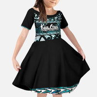 Kia Ora New Zealand Family Matching Off The Shoulder Long Sleeve Dress and Hawaiian Shirt Aotearoa Proud Maori Paua Shell Silver Fern - Polynesian Pride