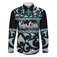 Kia Ora New Zealand Family Matching Off The Shoulder Long Sleeve Dress and Hawaiian Shirt Aotearoa Proud Maori Paua Shell Silver Fern - Polynesian Pride