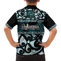 Kia Ora New Zealand Family Matching Short Sleeve Bodycon Dress and Hawaiian Shirt Aotearoa Proud Maori Paua Shell Silver Fern - Polynesian Pride