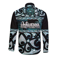 Kia Ora New Zealand Long Sleeve Button Shirt Aotearoa Proud Maori Paua Shell Silver Fern - Polynesian Pride